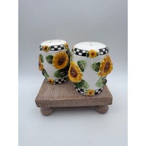 KMC Sunflower Salt and Pepper Shakers Set Ceramic Checkered Farmhouse Decor